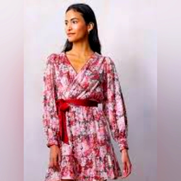 LC Lauren Conrad Dresses & Skirts - Lauran Conrad Floral Burgundy Sequin Dress with Belt